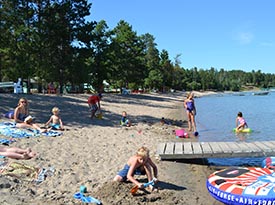 Swimming & building sand castles on the beach